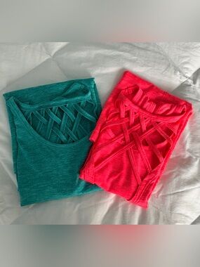 RBK Women’s Strappy Back Tank Top - Green and Bright Orange